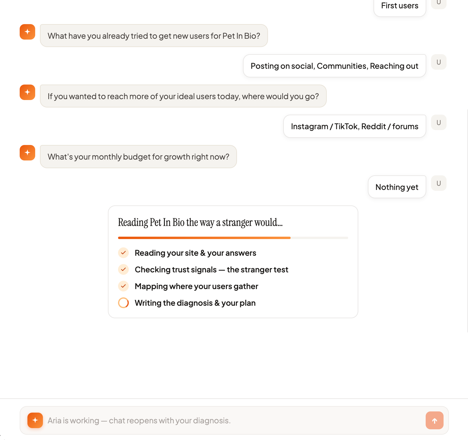 Questionnaire and live analysis in the chat